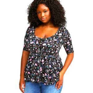 TORRID NEW PLUS SIZE Super Soft V- Neck Tie Front Elbow Sleeve Babydoll 1X